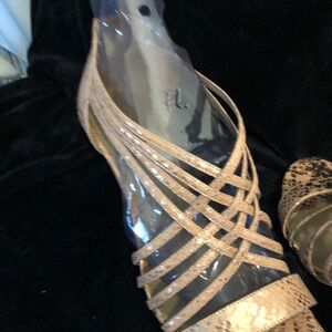 Bandolino Strappy RoseGold Snake Print Heels